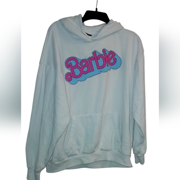 Barbie White Hoodie with Pink and Blue Logo - Picture 1 of 4